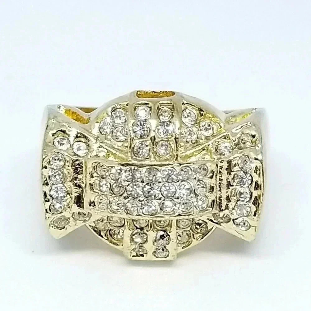 Clear Rhinestone Large Abstract Bow Gold Tone Ring
